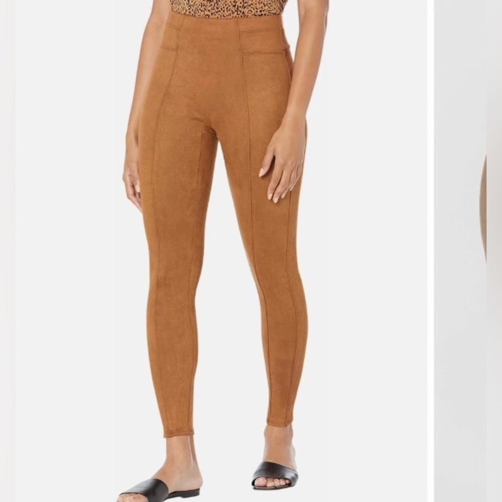 NWT SPANX Rich Caramel Rust colored Faux Suede leggings size Medium Petite
